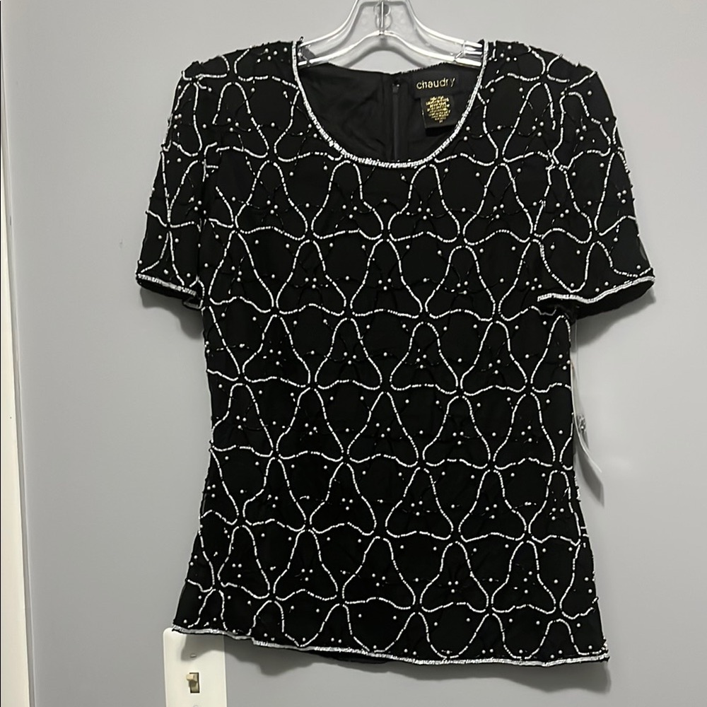 NWT Chaudry Black Beaded Top